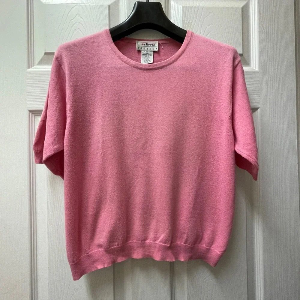 Vintage‎ Talbots Petites Women's SP Pink Short Sleeve Sweater Made in Portugal